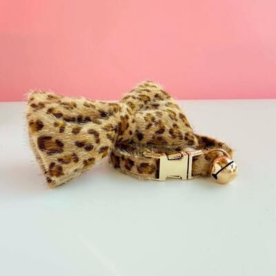 Uplifted Finds Personalized Leopard Print Cat Collar With Bell And Plush Cushioning collar Bow A s