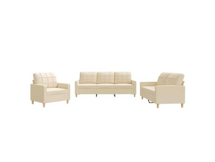 GHVBNMF 3-TLG. Sofagarnitur mit Kissen Couch Set Polstermöbel Creme Moderne Polstergruppe mit weichen Kissen für Wohnzimmer und Lounge, stabile Metall-Sperrholz-Konstruktion.