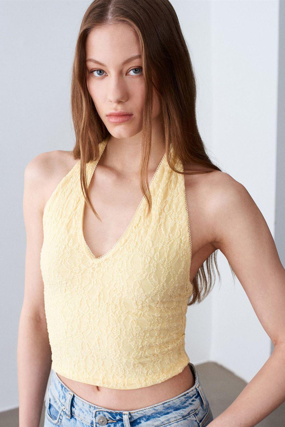 Dames Kant Halters Crop Blouse