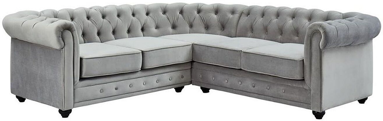 Vente-unique Ecksofa - Samt - Hellgrau - CHESTERFIELD