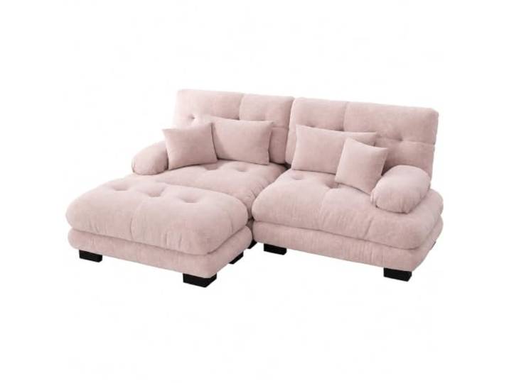 Jastoery Cloud Ecksofa Chenille, L-Form mit Ottoman, 2 Lendenkissen,Rosa Chenille-Stoff, L-Form, modulare Ottomane, 4 Kissen inklusive, Vintage-Design, Polsterarmlehnen