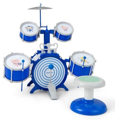 Costway Kids Drum Set Educational Percussion Musical Instrument Toy with Bass Drum-Blue