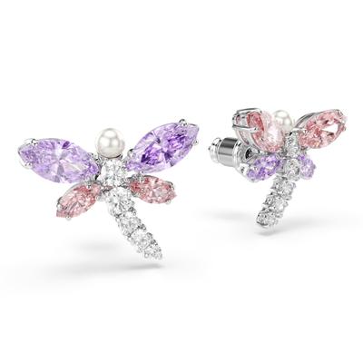 Paar Ohrstecker SWAROVSKI "Schmuck Geschenk 2026 CAPSULE Ohrringe Libelle", lila (metallfarben, kristallweiß, pink, lila, weiß, kristallweiß, pink, lila), Ohrringe, Damen, Metall Perlen, Metall, Perlen, mit Swarovski Kristall - mit Swarovski Perle