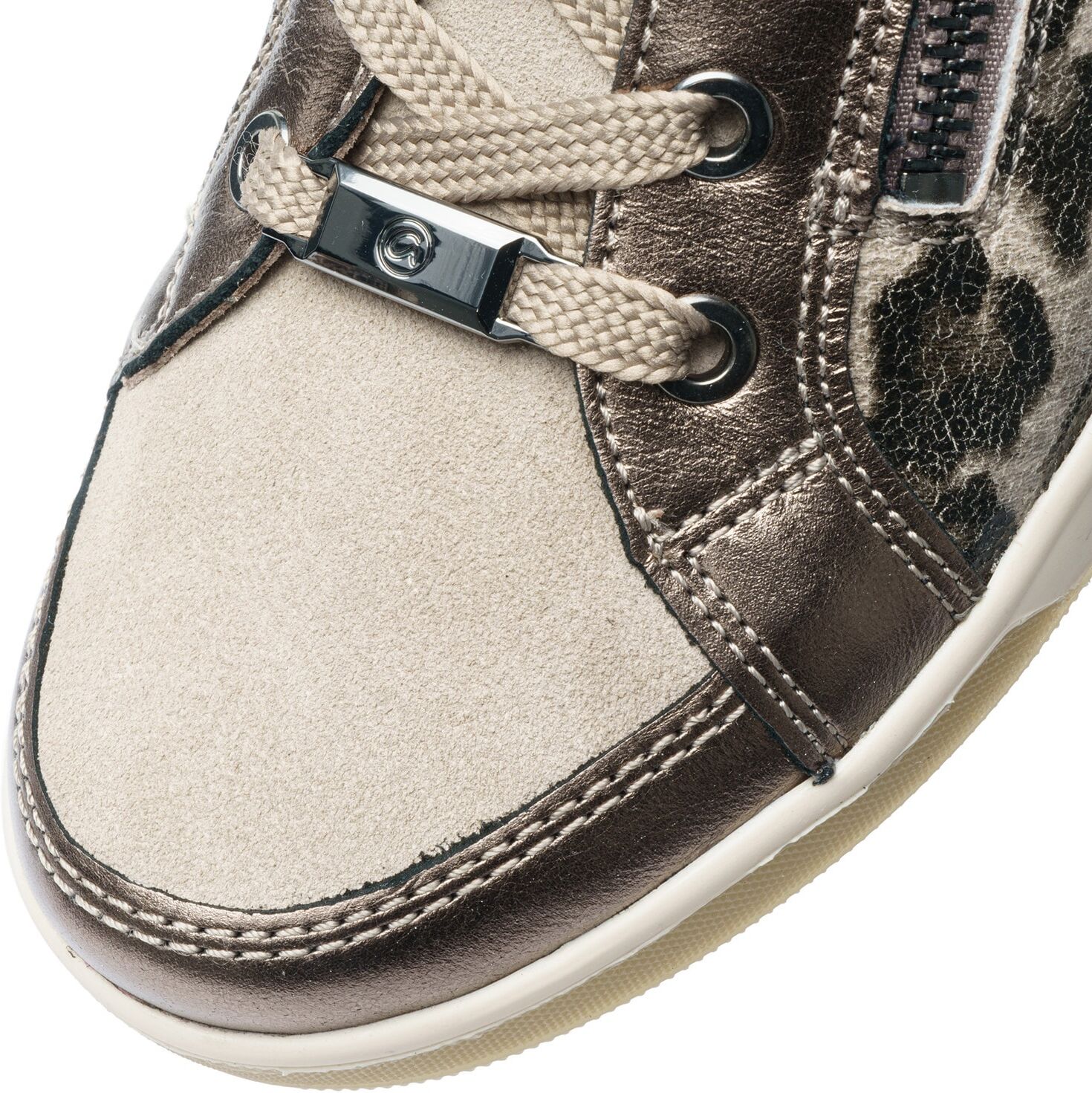 Sneakerboots ARA "ROM", Damen, Gr. 6 (39), atmungsaktiv, beige (beige, leo), Glattleder, Veloursleder, Schuhe Sneakerboots, Hightop Sneaker, Schnürboots mit Kontrastbesätze beige, leo 6 (39), atmungsaktiv