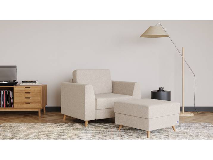 BRUNO Schlafsessel 70cm in Creme Ecru praktische Größe stabiles Massivholz & Boxspringkomfort