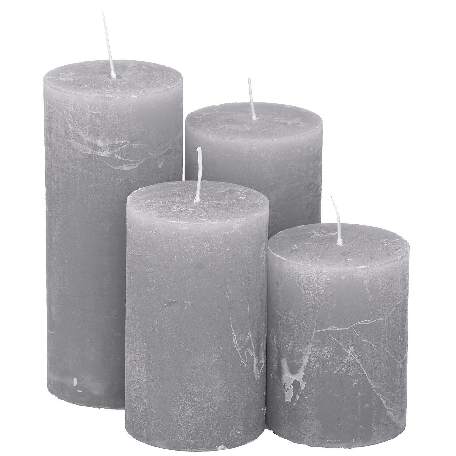 Rustikale Kerzen, grau, abgestuft, 4 Stück