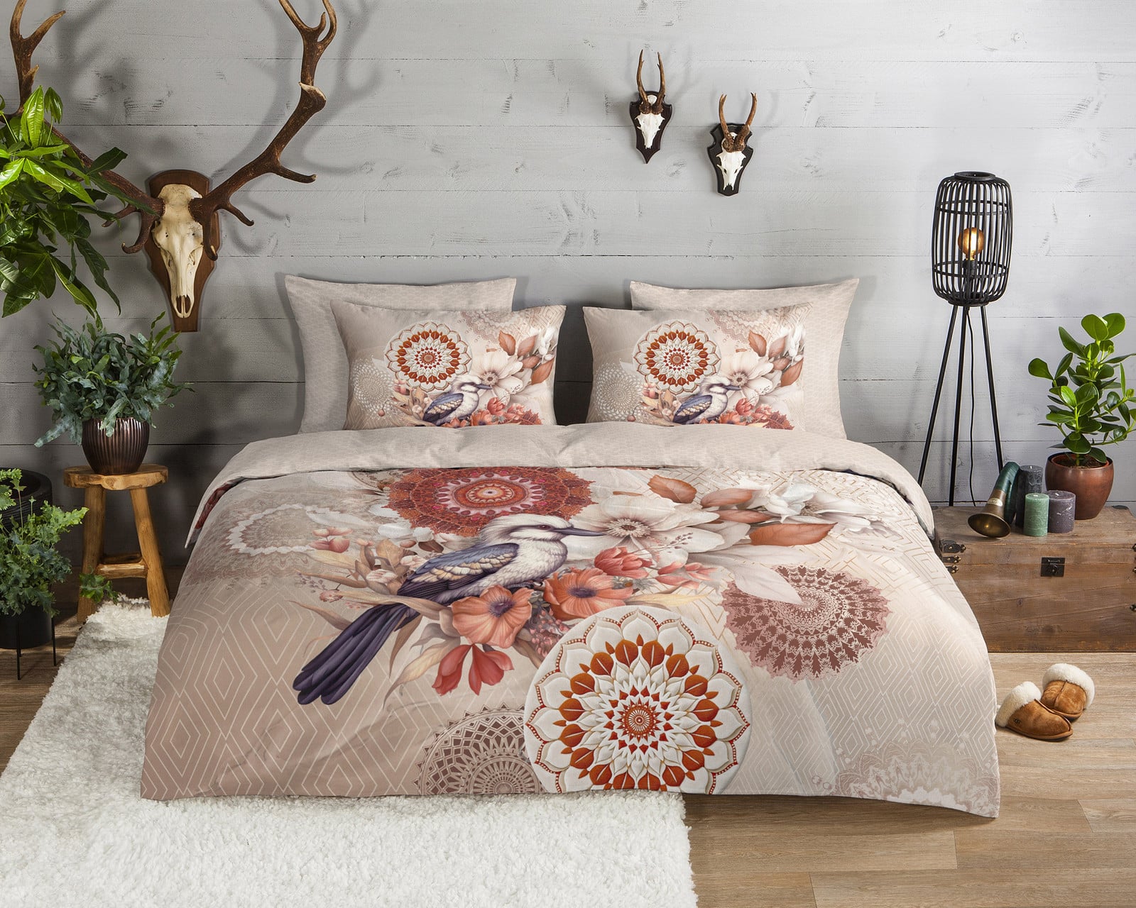 HIP Dekbedovertrek Luigio Bruin 100% Katoen met Floraal Design