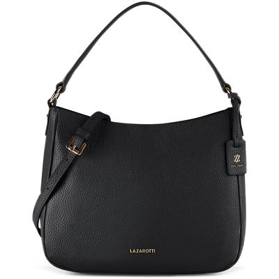 Schultertasche LAZAROTTI "Bologna Leather Hobo Schultertasche Leder 27 cm", Damen, Gr. B/H/T: 8cm x 22cm, schwarz, Leder, Taschen Schultertasche