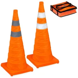 Relaxdays 4x Faltbare Pylonen 70 cm Orange,Silber