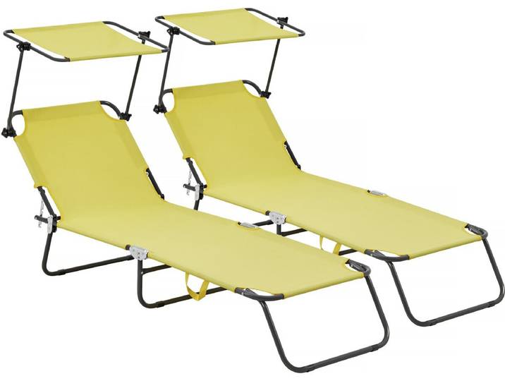 Lt de 2 bains de soleil pliable Lazy - Avec pare soleil - Jaune