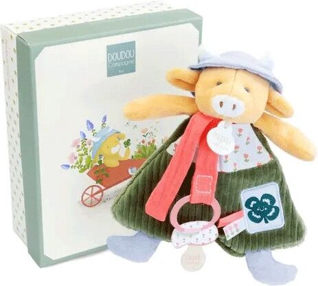 Dans mon jardin : Doudou attache-sucette Vache Aneth 19 cm - Doudou et compagnie