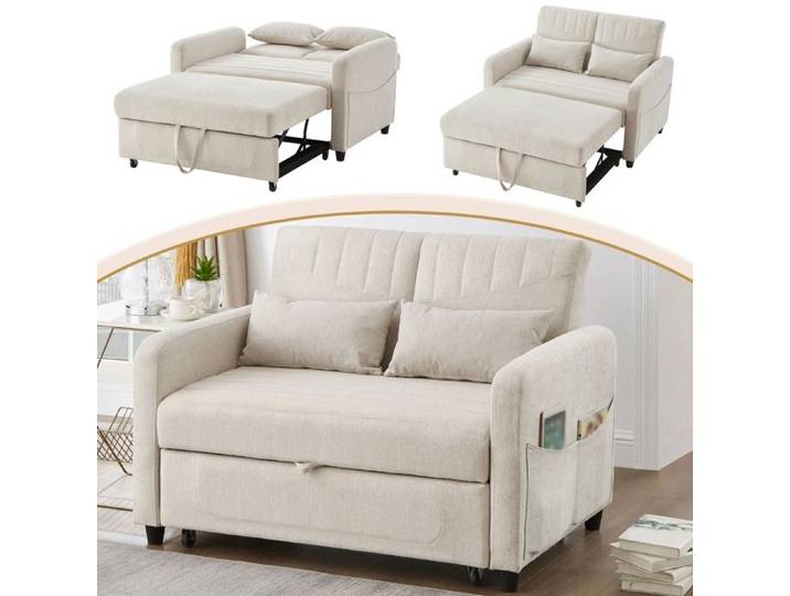 Canapé convertible Style moderne et simple Beige Design extensible [Canapé-lit avec coucher] Canapé-lit deux places