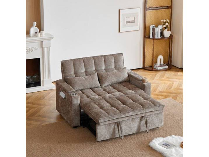 Canapé-lit 3 en 1 largeur 142 cm moelleux comme des nuages 2 oreillers lombaires rangement et porte-gobelets