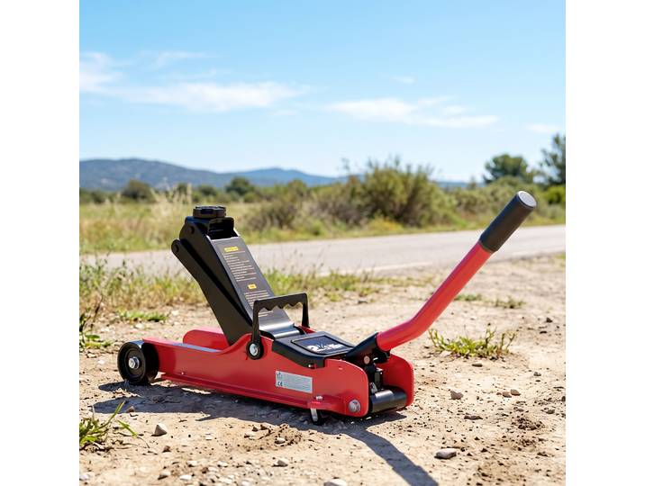 HOMCOM Cric Hydraulique 2,5T Profil Bas Patin Caoutchouc Rouge