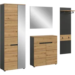 Garderobe CANU 4-teilig Eiche, Grau