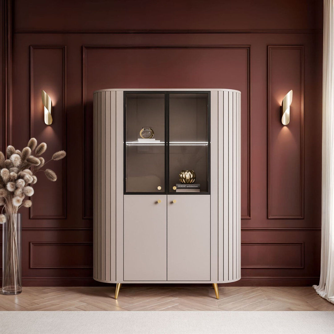 George Oliver Elodie II China Cabinet with Lighting Cashmire/Gold 153cm H X 112cm W X 40cm D