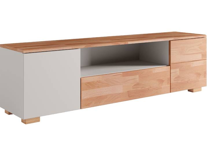 Lowboard OTTO HOME Citra teilmassiv , grau (kernbuche und grau), B:160cm H:45cm T:35cm, Sideboards, Lowboard, Breite 160cm,moderne grifflose Optik mit push to open Funktion