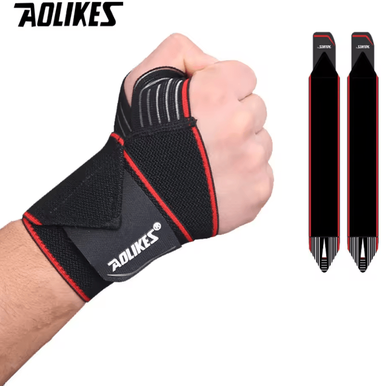 Inspire Curations AOLIKES Elastic Wrist Wraps For CrossFit Powerlifting And Gym Support red