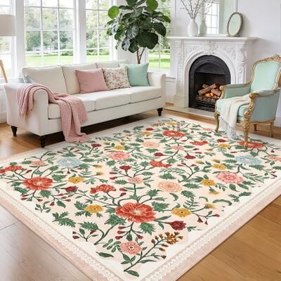 Garvee Farmhouse Botanical Vine Washable Area Rug
