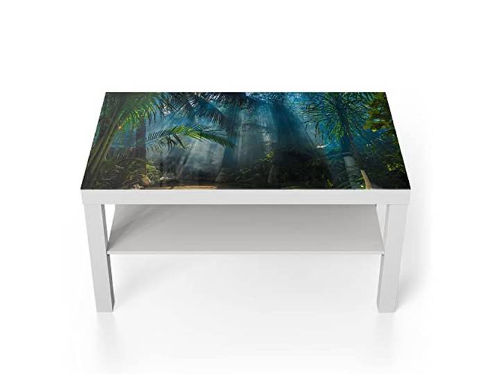 DEQORI Glastisch weiß groß 90x50 cm Motiv Licht durchdringt Palmen ausgefallener Beistelltisch aus Glas Hochglanz Couchtisch fürs Wohnzimmer moderner Couch Tisch mit Design