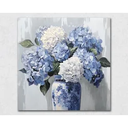 La Casa »Hortensien in Vase« Ölbild handbemalt 80x80 cm