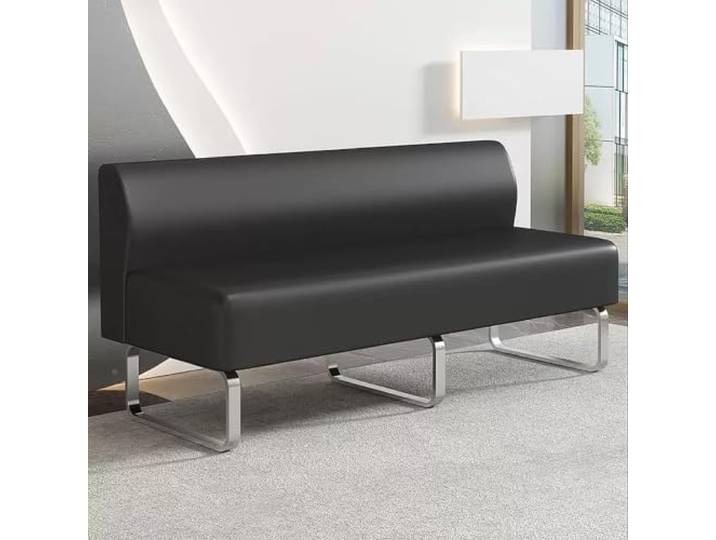 XGQXZWC Wartezimmer Sofa, Modernes PU-Leder Empfangssofa Sitzpolster aus Hochdichtem Schaumstoff, Massivholzrahmen, Armlehnenloses 2-Sitzer Sofa(Black,110cm/43in)