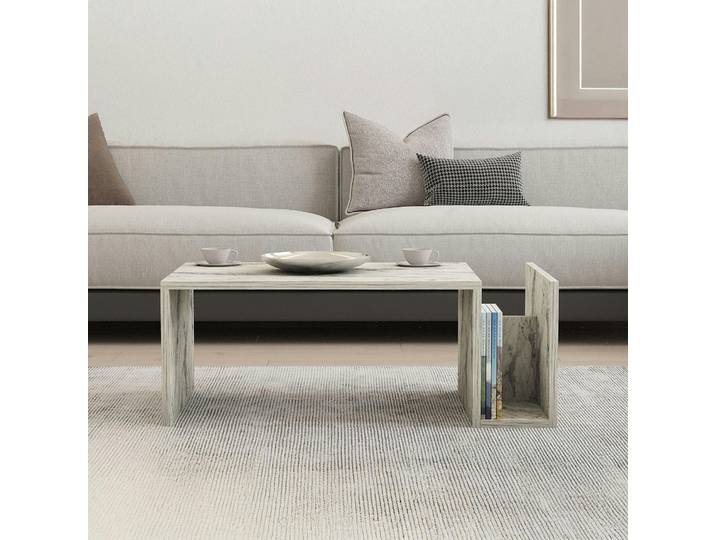 Table basse avec porte-revues MARFA - Marbre blanc