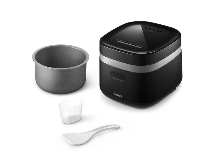 PHILIPS Reiskocher Mini 3000 Series, für 1-3 Personen, mit 8 voreingestellten Programmen , schwarz, B:21cm H:20cm T:24cm, Reiskocher, 0,54 l ungekochter Reis, Fast Cook-Modus u. Antihaft-Beschichtung, Reiskocher