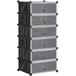 MODFU Schuhregal modulares Steckregal mit Türen 49x37x108 cm Schwarz Kunststoff würfelförmig stapelbar platzsparend für Flur Hobbyzimmer