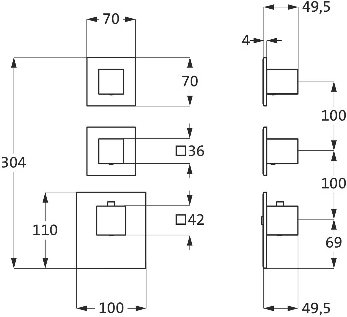Herzbach LOGIC XL 2 Thermostat-Farbset 3 Blenden und 3 Griffe, Badarmaturen, 11.522010.2.01, chrom