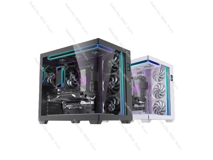 Boîtier PC Gaming ATX en Verre Trempé, Châssis d'Ordinateur de Bureau MATX, Système de Refroidissement USB3.0, Affichage Panoramique 360°