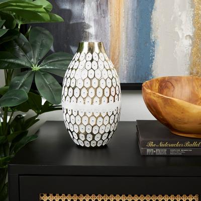 ARCILLA ELEMENTAL Gold Metal Geometric Dot Geometric Decorative Vase with White Accents