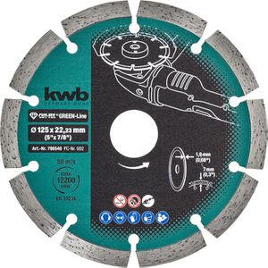 kwb Trennscheibe Cut-Fix Green-Line 798540, Bohrungs-Ø 22,23mm, Diamanttrennscheibe, für Beton und Ziegel, 125 x 1,9 mm