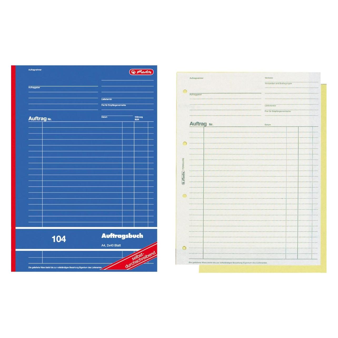 Herlitz Formularbuch "Auftrag 264,20cm (104"), DIN A4, 2 x 40 Blatt (80x) (880427)