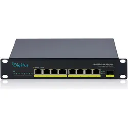 Digitus 10 Zoll 8-Port 2.5G Unmanaged PoE+ Switch 80 W, 1× 10G SFP+ (8 Ports), Netzwerk Switch, Schwarz
