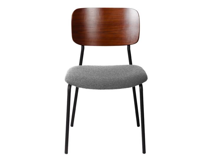 Meet Chaise visiteur Lisa - Revêtement tissus bouclé Gris - Dossier Noyer - Lot de 2