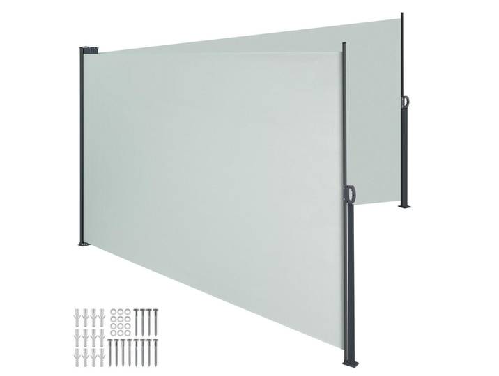 tectake Doppel-Seitenmarkise, ausziehbar, mit Aufrollmechanismus, grau, Grau, 600x160x9 cm, Sonnenschutz