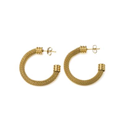 Paar Creolen "Schmuck Geschenk Edelstahl Ohrschmuck Ohrringe Mesh-Optik", gold (gelbgoldfarben), ANISTON JEWELRY & WATCHES, Ohrringe, Damen, 32mm, Edelstahl, Made in Germany