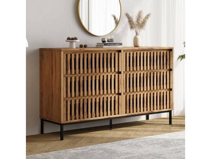 Buffet Enfilade 6 tiroir 120 x 81 x 40 cm Couleur bois d'origine Rangement Style Scandinave