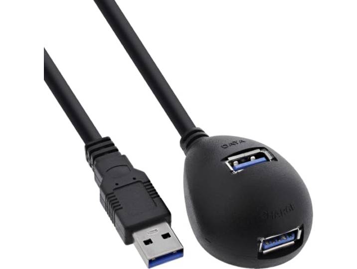 InLine 35652 USB 3.0 verlenging, A stekker/bus, zwart, met standaard, 2 m