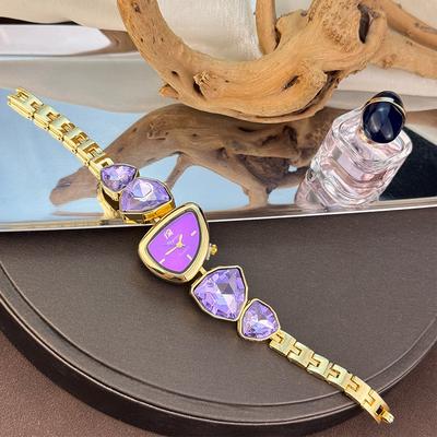 Youfap Market Big Diamond Watch Light Luxury Niche Watch New Color Scheme Irregular Design Stylish Women Fashion Watch purple