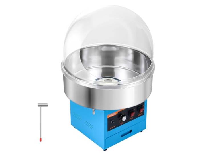 VEVOR Gewerbliche Zuckerwattemaschine mit Abdeckung 1 kW Blau Zuckerlöffel für Geburtstagsfeiern und Familienfeste, bis 1 h Dauerbetrieb, Elektrischer Zuckerwattebereiter mit 52 cm Edelstahlschüssel