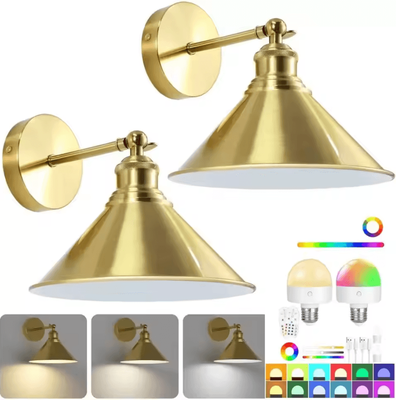 Inspire Curations Wireless Rechargeable RGB Wall Sconce With Remote gold nature White(3500 5500k)