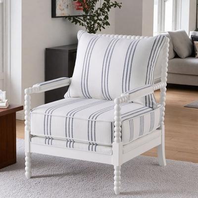 "29.5"" Fabric Removable Back Accent Chair with Rounded Sphere Details and Spindle Frame and Clean Angles"