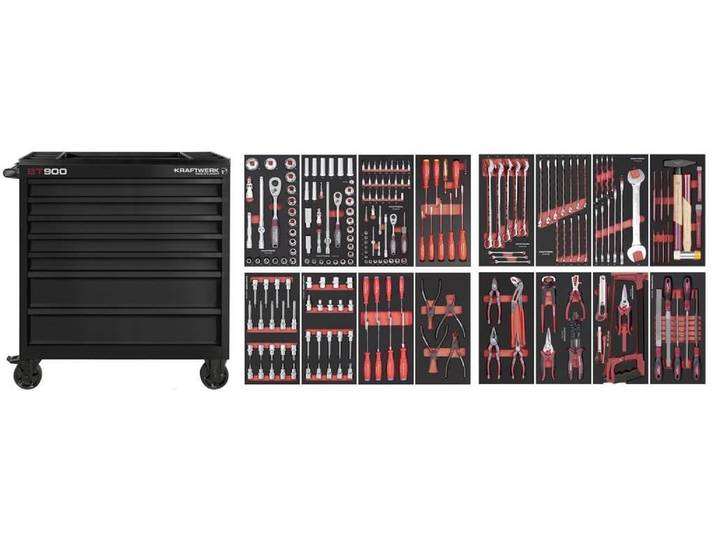 Werkstattwagen KRAFTWERK BT900, PB Schwarz 247-teilig , schwarz, B:91,9cm H:100cm T:47,4cm, Stahl, Werkstattwagen, Werkstattwagen
