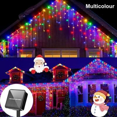 Uplift Essentials Solar Cascade Icicle Curtain Lights multicolor 24.5 Ft 160 Led