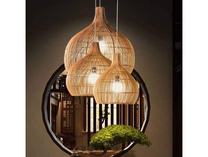 Lampe suspendue tissée en rotin faite à la main, luminaires décoratifs rétro, design créatif, lumières décoratives d'intérieur