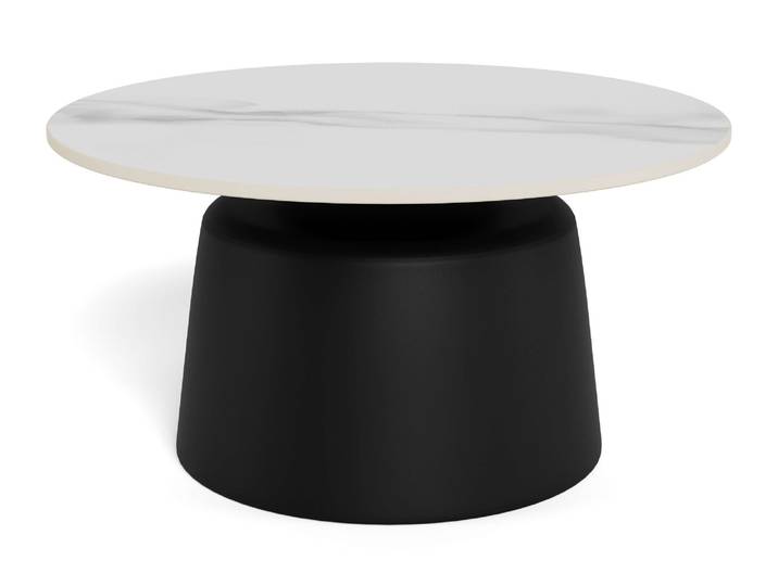 Couchtisch ACTONA GROUP Santorini Kaffetisch - modern & stilvoll mit langlebiger Keramikplatte , schwarz-weiss (weiß, matt schwarz, weiß), B:70cm H:39cm T:70cm, Tische, Couchtisch, Weisse Keramik, schwarzes Stahlgestell, langlebig. Ø: 70 cm