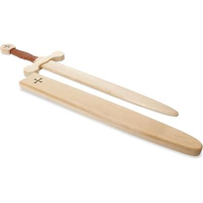 BestSaller 1012.9 - Templer-Schwert-Set mit Holzhülle, Birke, 64cm, Holz-Schwert, Griff mit brauner Kunstlederwickelung