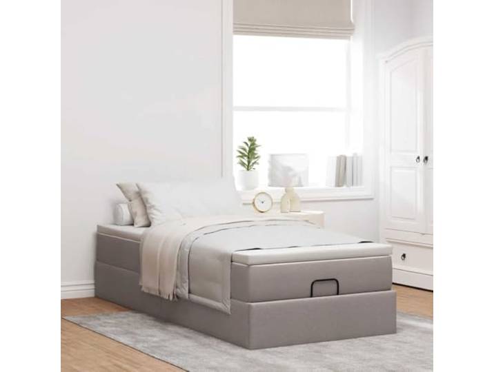 KTHLBRH Boxspringbett mit Matratze 90 x 190 cm, Stoff Taupe Taschenfedern, hydraulischer Aufzug, inklusive Matratzenschoner, Lattenrost